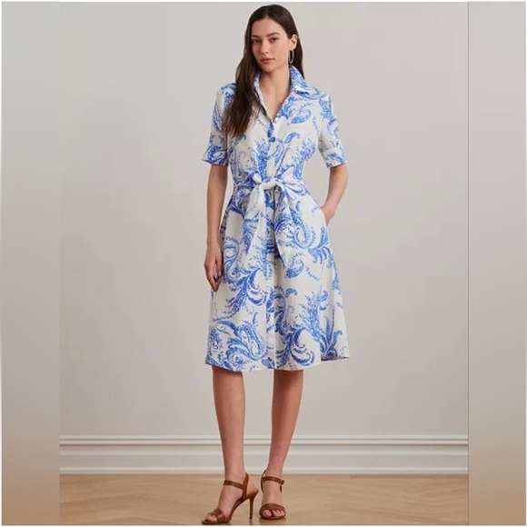 Lauren Ralph Lauren Dresses & Skirts - NWT Lauren Ralph Lauren Paisley Tie Front Linen Shirtdress